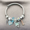 Stainless Steel Individual Bangle, Butterfly and Heart Design, with Crystal and Light Turquoise Crystal, Turquoise Enamel Finish, Two Tone, 07.454.0042 (03 MM Thickness, One size fits all)