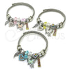 Stainless Steel Individual Bangle, Butterfly and Heart Design, with Crystal and Light Turquoise Crystal, Turquoise Enamel Finish, Two Tone, 07.454.0042 (03 MM Thickness, One size fits all)