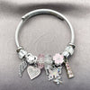Stainless Steel Individual Bangle, Butterfly and Heart Design, with Crystal and Light Rose Crystal, Pink Enamel Finish, Two Tone, 07.454.0042.1 (03 MM Thickness, One size fits all)