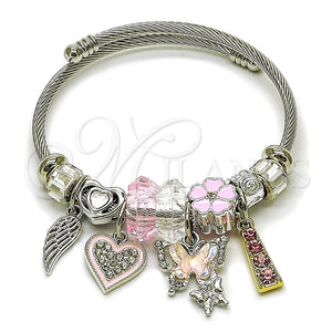 Stainless Steel Jewelry — Individual Bangle Butterfly and Heart Design with Crystal — main product view — SKU 165813 | Acero Inoxidable joyería — Individual Bangle mariposa and corazón diseño with cristal — SKU 165813