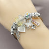 Stainless Steel Individual Bangle, Butterfly and Heart Design, with Crystal and Light Rose Crystal, White Enamel Finish, Two Tone, 07.454.0042.2 (03 MM Thickness, One size fits all)