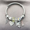 Stainless Steel Individual Bangle, Butterfly and Heart Design, with Crystal and Light Rose Crystal, White Enamel Finish, Two Tone, 07.454.0042.2 (03 MM Thickness, One size fits all)