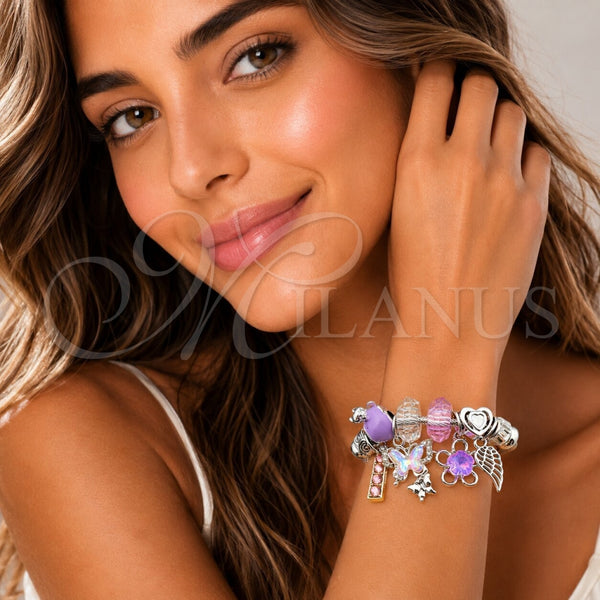 Stainless Steel Jewelry — Individual Bangle Butterfly and Flower Design with Violet — alternate product view — SKU 165815 | Acero Inoxidable joyería — Individual Bangle mariposa and flor diseño with Violet — SKU 165815
