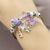 Stainless Steel Individual Bangle, Butterfly and Flower Design, with Violet and Crystal Crystal, Purple Enamel Finish, Two Tone, 07.454.0043 (03 MM Thickness, One size fits all)