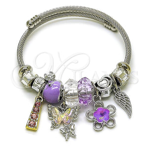Stainless Steel Jewelry — Individual Bangle Butterfly and Flower Design with Violet — main product view — SKU 165815 | Acero Inoxidable joyería — Individual Bangle mariposa and flor diseño with Violet — SKU 165815