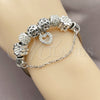 Stainless Steel Individual Bangle, Heart and Flower Design, with Crystal Crystal, Polished, Rhodium Finish, 07.454.0044 (03 MM Thickness, One size fits all)