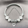 Stainless Steel Individual Bangle, Heart and Flower Design, with Crystal Crystal, Polished, Rhodium Finish, 07.454.0044 (03 MM Thickness, One size fits all)