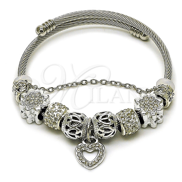 Stainless Steel Jewelry — Individual Bangle Heart and Flower Design with Crystal — main product view — SKU 165816 | Acero Inoxidable joyería — Individual Bangle corazón and flor diseño with cristal — SKU 165816