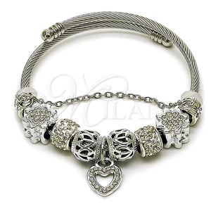 Stainless Steel Jewelry — Individual Bangle Heart and Flower Design with Crystal — main product view — SKU 165816 | Acero Inoxidable joyería — Individual Bangle corazón and flor diseño with cristal — SKU 165816
