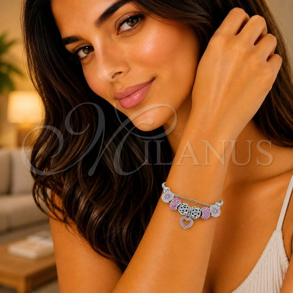 Stainless Steel Jewelry — Individual Bangle Heart and Flower Design with Crystal — alternate product view — SKU 165818 | Acero Inoxidable joyería — Individual Bangle corazón and flor diseño with cristal — SKU 165818