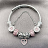 Stainless Steel Individual Bangle, Heart and Flower Design, with Crystal and Light Rose Crystal, Polished, Rhodium Finish, 07.454.0044.2 (03 MM Thickness, One size fits all)