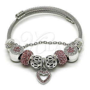 Stainless Steel Jewelry — Individual Bangle Heart and Flower Design with Crystal — main product view — SKU 165818 | Acero Inoxidable joyería — Individual Bangle corazón and flor diseño with cristal — SKU 165818