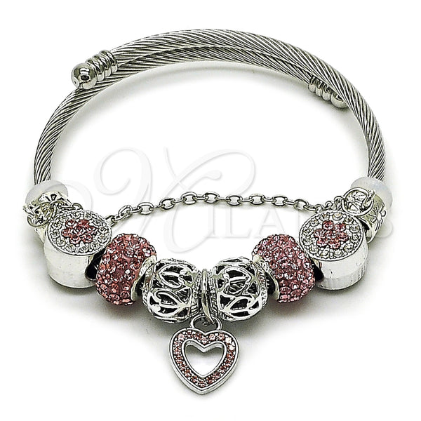 Stainless Steel Jewelry — Individual Bangle Heart and Flower Design with Crystal — main product view — SKU 165818 | Acero Inoxidable joyería — Individual Bangle corazón and flor diseño with cristal — SKU 165818