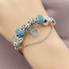 Stainless Steel Individual Bangle, Heart and Flower Design, with Crystal and Light Turquoise Crystal, Polished, Rhodium Finish, 07.454.0044.3 (03 MM Thickness, One size fits all)