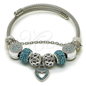 Stainless Steel Jewelry — Individual Bangle Heart and Flower Design with Crystal — main product view — SKU 165819 | Acero Inoxidable joyería — Individual Bangle corazón and flor diseño with cristal — SKU 165819