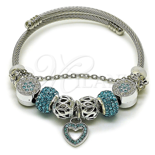 Stainless Steel Jewelry — Individual Bangle Heart and Flower Design with Crystal — main product view — SKU 165819 | Acero Inoxidable joyería — Individual Bangle corazón and flor diseño with cristal — SKU 165819