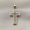 Oro Laminado Religious Pendant, Gold Filled Style Cross Design, with White Micro Pave, Polished, Golden Finish, 05.213.0219