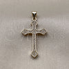 Oro Laminado Religious Pendant, Gold Filled Style Cross Design, with White Micro Pave, Polished, Golden Finish, 05.213.0220