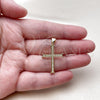 Oro Laminado Religious Pendant, Gold Filled Style Cross Design, with White Micro Pave, Polished, Golden Finish, 05.213.0221