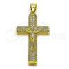 Oro Laminado Religious Pendant, Gold Filled Style Crucifix Design, with White Cubic Zirconia, Polished, Golden Finish, 05.213.0222