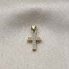 Oro Laminado Religious Pendant, Gold Filled Style Cross Design, with White Cubic Zirconia, Polished, Golden Finish, 05.213.0223