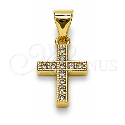 Oro Laminado Religious Pendant, Gold Filled Style Cross Design, with White Cubic Zirconia, Polished, Golden Finish, 05.213.0223