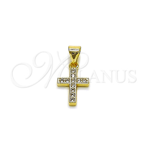 Oro Laminado Religious Pendant, Gold Filled Style Cross Design, with White Cubic Zirconia, Polished, Golden Finish, 05.213.0223