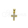Oro Laminado Religious Pendant, Gold Filled Style Cross Design, with White Cubic Zirconia, Polished, Golden Finish, 05.213.0223