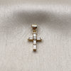 Oro Laminado Religious Pendant, Gold Filled Style Cross Design, with White Cubic Zirconia, Polished, Golden Finish, 05.213.0224