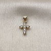 Oro Laminado Religious Pendant, Gold Filled Style Cross Design, with White Cubic Zirconia, Polished, Golden Finish, 05.213.0225