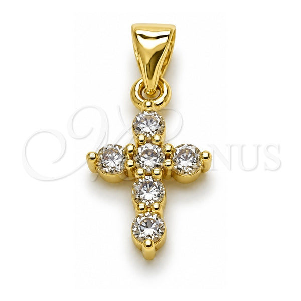 Oro Laminado Religious Pendant, Gold Filled Style Cross Design, with White Cubic Zirconia, Polished, Golden Finish, 05.213.0225
