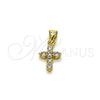 Oro Laminado Religious Pendant, Gold Filled Style Cross Design, with White Cubic Zirconia, Polished, Golden Finish, 05.213.0225