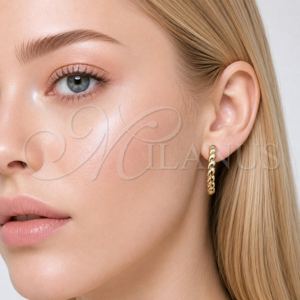 Gold Filled Hoop Earrings — Small Hoop Twist Design Polished 02. — alternate product view — SKU 165829 | Oro Laminado aretes de aro — aro pequeño Twist diseño pulido 02. — SKU 165829