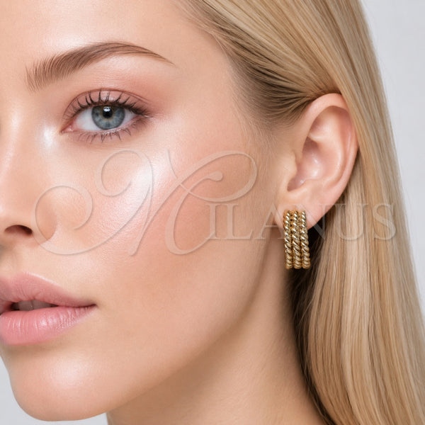 Gold Filled Hoop Earrings — Small Hoop Twist Design Polished 02. — alternate product view — SKU 165830 | Oro Laminado aretes de aro — aro pequeño Twist diseño pulido 02. — SKU 165830