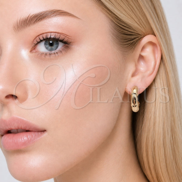 Gold Filled Hoop Earrings — Small Hoop Bamboo and Hollow Design Polished 02. — alternate product view — SKU 165833 | Oro Laminado aretes de aro — aro pequeño Bamboo and Hollow diseño pulido 02. — SKU 165833