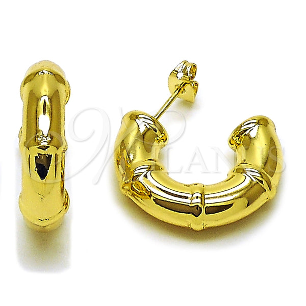 Gold Filled Hoop Earrings — Small Hoop Bamboo and Hollow Design Polished 02. — main product view — SKU 165833 | Oro Laminado aretes de aro — aro pequeño Bamboo and Hollow diseño pulido 02. — SKU 165833