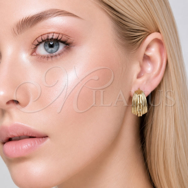 Gold Filled Hoop Earrings — Small Hoop Bamboo Design Polished 02. — alternate product view — SKU 165836 | Oro Laminado aretes de aro — aro pequeño Bamboo diseño pulido 02. — SKU 165836