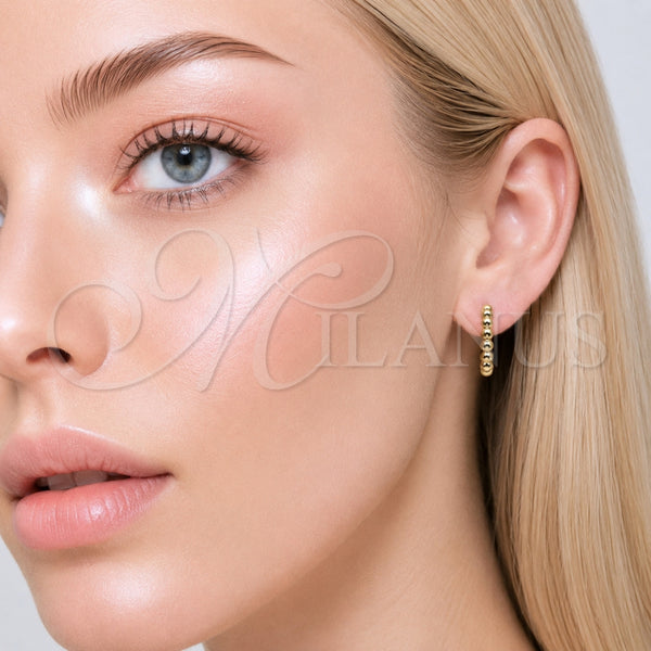 Gold Filled Hoop Earrings — Small Hoop Ball Design Polished 02. — alternate product view — SKU 165838 | Oro Laminado aretes de aro — aro pequeño Ball diseño pulido 02. — SKU 165838