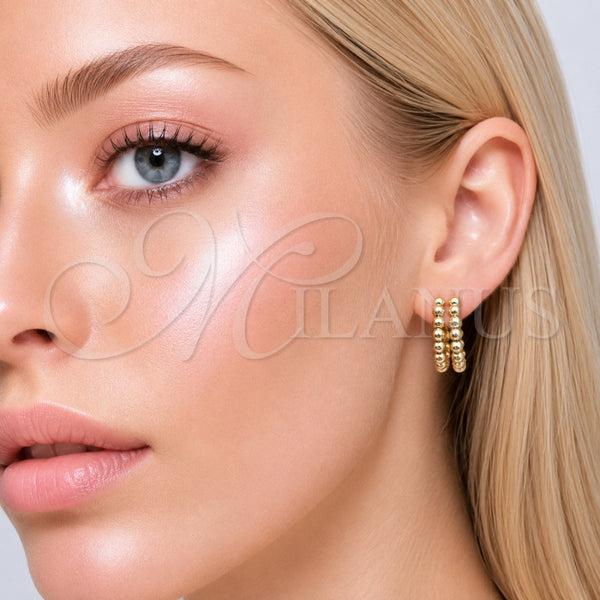 Gold Filled Hoop Earrings — Small Hoop Ball and Hollow Design Polished 02. — alternate product view — SKU 165840 | Oro Laminado aretes de aro — aro pequeño Ball and Hollow diseño pulido 02. — SKU 165840
