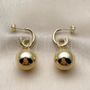 Oro Laminado Dangle Earring, Gold Filled Style Ball Design, Polished, Golden Finish, 02.213.0966