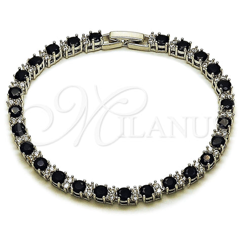 Rhodium Gold Filled Tennis Bracelet, with Black and White Cubic Zirconia, Polished, Rhodium Finish, 03.130.0015.07 (Thickness, 8 Inches Length)