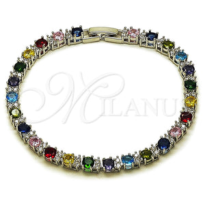 White Gold Filled Bracelet — Tennis Bracelet with Multicolor and White Cubic Zirconia — main product view — SKU 165848 | Oro Laminado Blanco brazalete — Tennis Bracelet with Multicolor and blanco Cubic Zirconia — SKU 165848