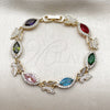 Oro Laminado Tennis Bracelet, Gold Filled Style Butterfly and Cluster Design, with Multicolor and White Cubic Zirconia, Polished, Golden Finish, 03.130.0016.07 (Thickness, 8 Inches Length)