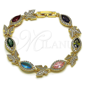 Gold Filled Bracelet — Tennis Bracelet Butterfly and Cluster Design with Multicolor — main product view — SKU 165849 | Oro Laminado brazalete — Tennis Bracelet mariposa and Cluster diseño with Multicolor — SKU 165849