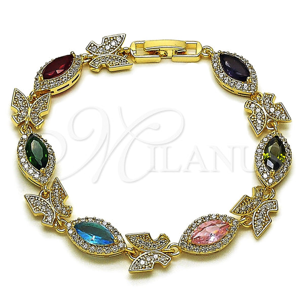 Gold Filled Bracelet — Tennis Bracelet Butterfly and Cluster Design with Multicolor — main product view — SKU 165849 | Oro Laminado brazalete — Tennis Bracelet mariposa and Cluster diseño with Multicolor — SKU 165849