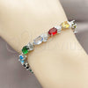 Rhodium Gold Filled Tennis Bracelet, Shell Design, with Multicolor Cubic Zirconia, Polished, Rhodium Finish, 03.130.0017.07 (Thickness, 8 Inches Length)
