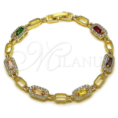 Oro Laminado Tennis Bracelet, Gold Filled Style Cluster Design, with Multicolor and White Cubic Zirconia, Polished, Golden Finish, 03.130.0018.07 (Thickness, 8 Inches Length)