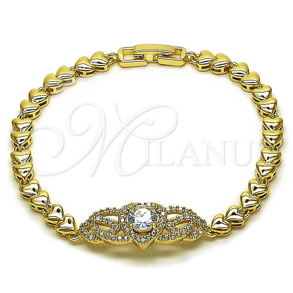 Gold Filled Bracelet — Fancy Bracelet Heart Design with White Cubic Zirconia — main product view — SKU 165855 | Oro Laminado brazalete — elegante Bracelet corazón diseño with blanco Cubic Zirconia — SKU 165855