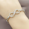 Rhodium Gold Filled Fancy Bracelet, Infinite and Baguette Design, with White Cubic Zirconia and White Micro Pave, Polished, Rhodium Finish, 03.283.0047.1.07 (05 MM Thickness, 8 Inches Length)