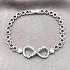 Rhodium Gold Filled Fancy Bracelet, Infinite and Baguette Design, with White Cubic Zirconia and White Micro Pave, Polished, Rhodium Finish, 03.283.0047.1.07 (05 MM Thickness, 8 Inches Length)